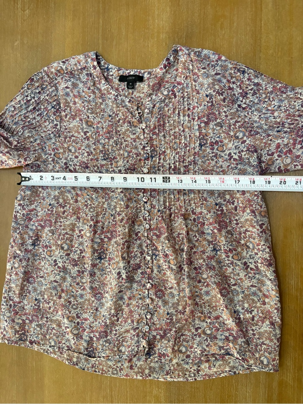 J. Crew Floral Pintuck Button-Front Blouse in Pink and Cream - Picture 8 of 9